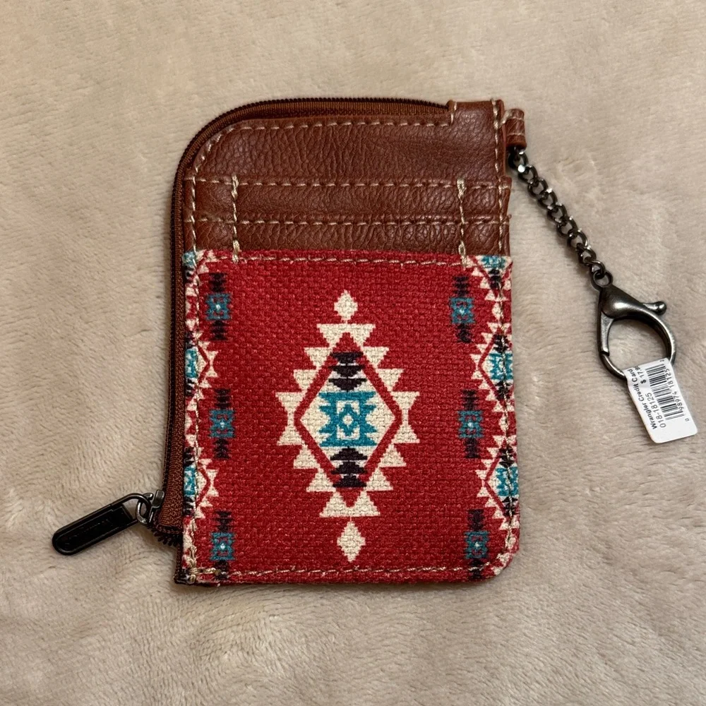 NWOT WRANGLER Brown Leather Card Holder with Chain